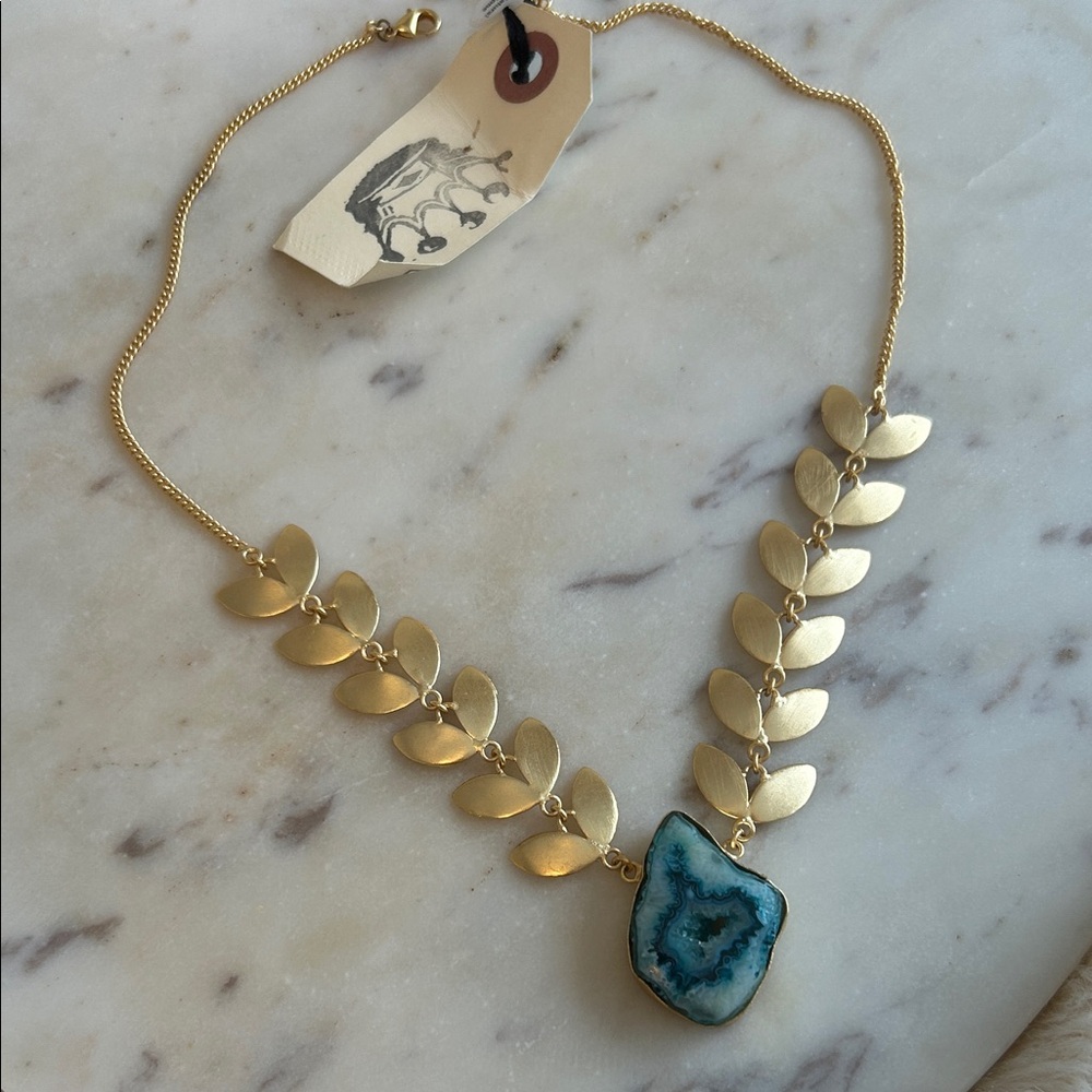 Gold and Blue Natural Stone Necklace 19”